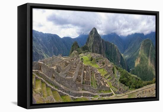 Machu Picchu,  ruined city of the Incas with Mount Huayana Picchu, Andes Cordillera-G&M Therin-Weise-Framed Premier Image Canvas