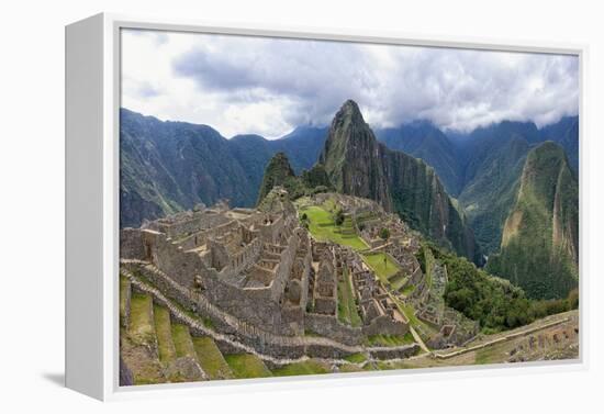 Machu Picchu,  ruined city of the Incas with Mount Huayana Picchu, Andes Cordillera-G&M Therin-Weise-Framed Premier Image Canvas