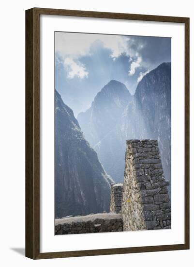 Machu Picchu Stone Walls with Mountains Beyond, Peru-Merrill Images-Framed Photographic Print