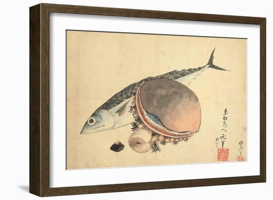 Mackerel and sea shells. 1840-Katsushika Hokusai-Framed Giclee Print