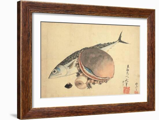 Mackerel and sea shells. 1840-Katsushika Hokusai-Framed Giclee Print