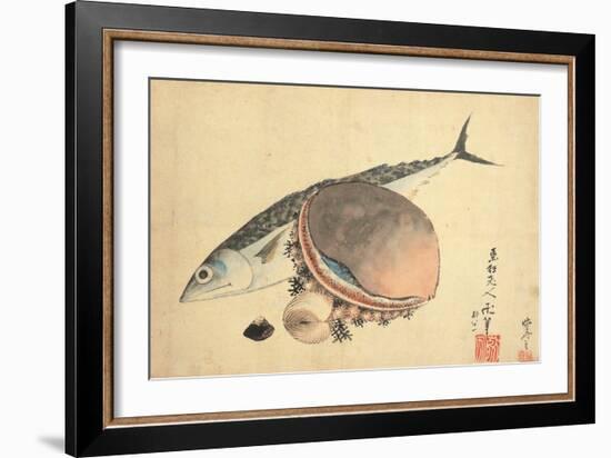 Mackerel and sea shells. 1840-Katsushika Hokusai-Framed Giclee Print