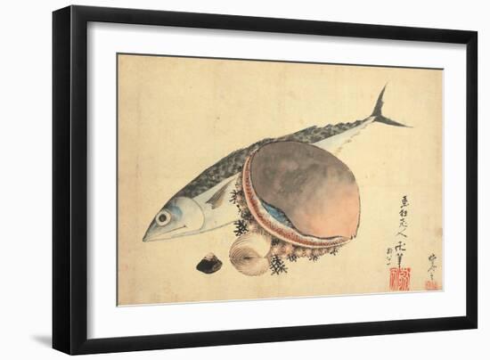 Mackerel and sea shells. 1840-Katsushika Hokusai-Framed Giclee Print