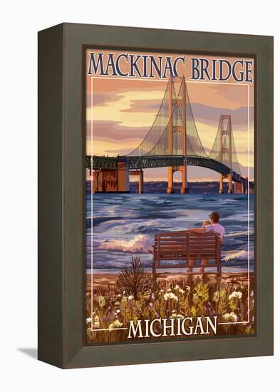 Mackinac Bridge and Sunset, Michigan-Lantern Press-Framed Stretched Canvas