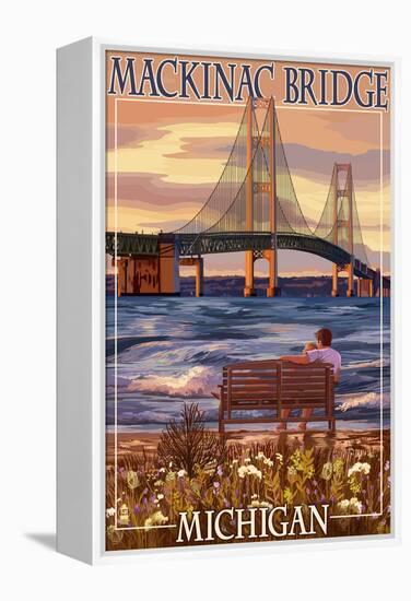 Mackinac Bridge and Sunset, Michigan-Lantern Press-Framed Stretched Canvas