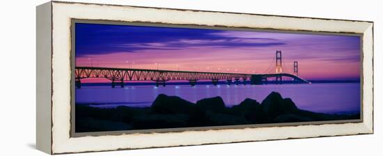 Mackinac Bridge at dusk, Mackinac, Michigan, USA-null-Framed Premier Image Canvas