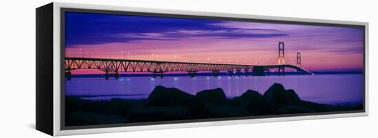 Mackinac Bridge at dusk, Mackinac, Michigan, USA-null-Framed Premier Image Canvas