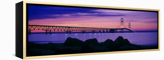 Mackinac Bridge at dusk, Mackinac, Michigan, USA-null-Framed Premier Image Canvas