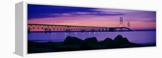 Mackinac Bridge at dusk, Mackinac, Michigan, USA-null-Framed Premier Image Canvas