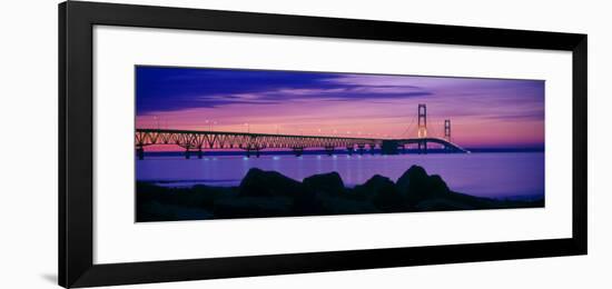 Mackinac Bridge at dusk, Mackinac, Michigan, USA-null-Framed Photographic Print