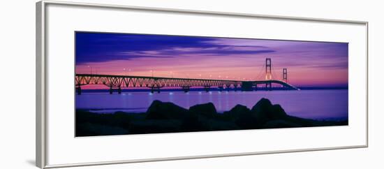 Mackinac Bridge at dusk, Mackinac, Michigan, USA-null-Framed Photographic Print