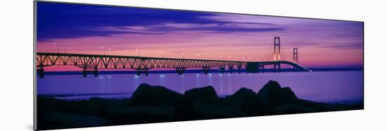 Mackinac Bridge at dusk, Mackinac, Michigan, USA-null-Mounted Photographic Print