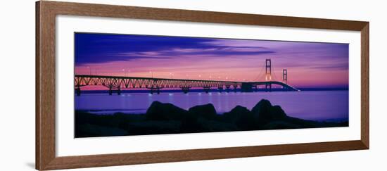 Mackinac Bridge at dusk, Mackinac, Michigan, USA-null-Framed Photographic Print