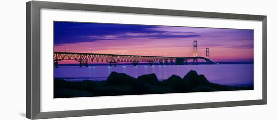 Mackinac Bridge at dusk, Mackinac, Michigan, USA-null-Framed Photographic Print