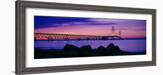 Mackinac Bridge at dusk, Mackinac, Michigan, USA-null-Framed Photographic Print