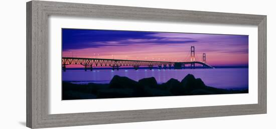 Mackinac Bridge at dusk, Mackinac, Michigan, USA-null-Framed Photographic Print