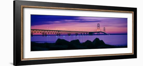 Mackinac Bridge at dusk, Mackinac, Michigan, USA-null-Framed Photographic Print