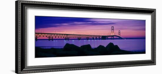 Mackinac Bridge at dusk, Mackinac, Michigan, USA-null-Framed Photographic Print