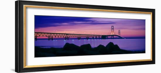 Mackinac Bridge at dusk, Mackinac, Michigan, USA-null-Framed Photographic Print