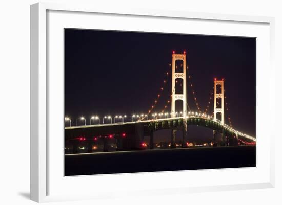 Mackinac Bridge at Night-Paul Souders-Framed Photographic Print