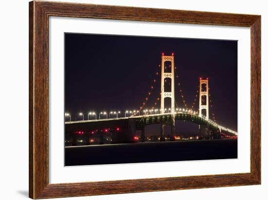 Mackinac Bridge at Night-Paul Souders-Framed Photographic Print