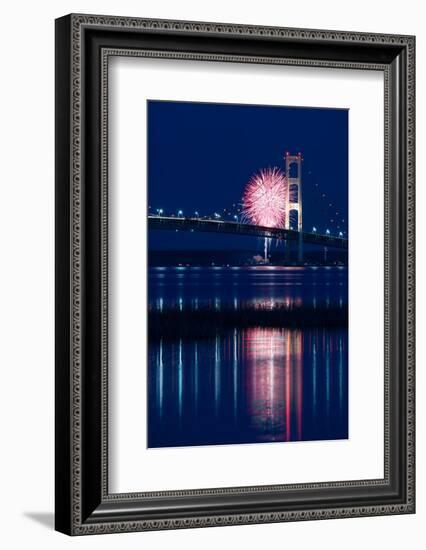 Mackinac Bridge Fireworks-Steve Gadomski-Framed Photographic Print