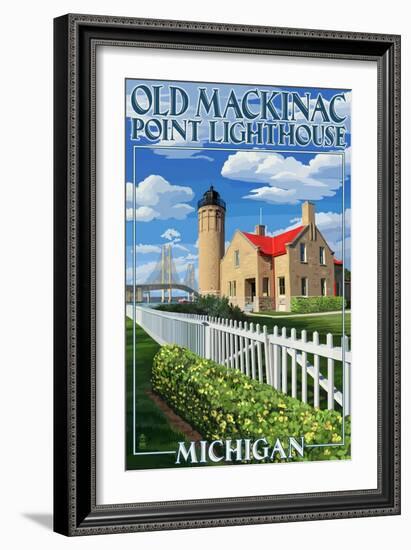 Mackinac Island, Michigan - Old Mackinac Lighthouse-Lantern Press-Framed Premium Giclee Print