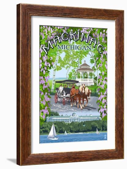 Mackinac, Michigan - Montage Scenes-Lantern Press-Framed Art Print