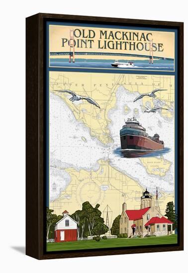 Mackinac, Michigan - Old Mackinac Point Lighthouse - Nautical Chart-Lantern Press-Framed Stretched Canvas