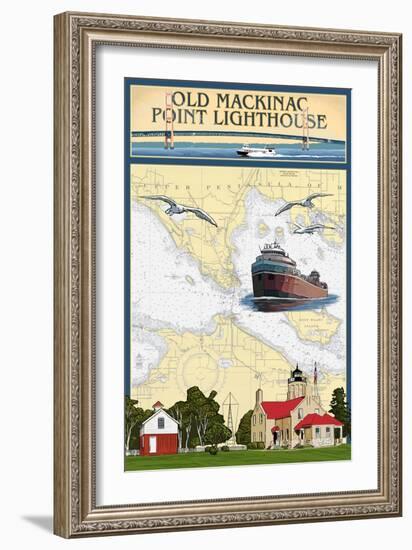 Mackinac, Michigan - Old Mackinac Point Lighthouse - Nautical Chart-Lantern Press-Framed Art Print