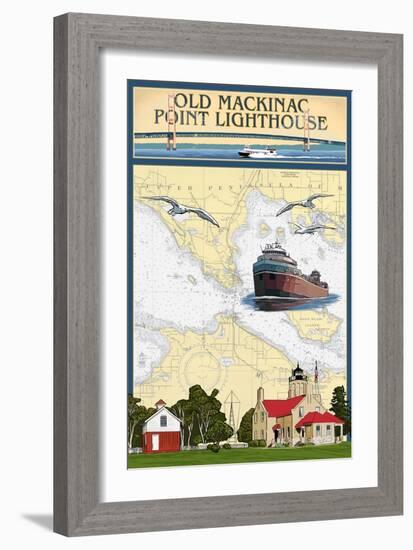 Mackinac, Michigan - Old Mackinac Point Lighthouse - Nautical Chart-Lantern Press-Framed Art Print