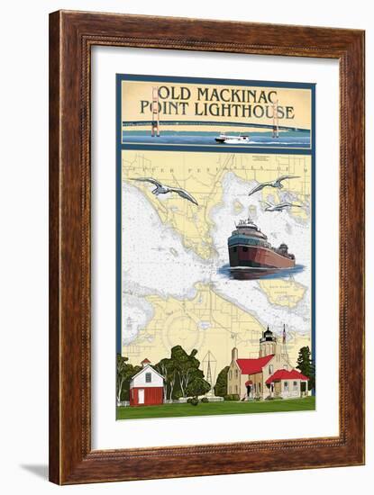 Mackinac, Michigan - Old Mackinac Point Lighthouse - Nautical Chart-Lantern Press-Framed Art Print