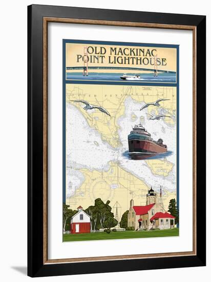 Mackinac, Michigan - Old Mackinac Point Lighthouse - Nautical Chart-Lantern Press-Framed Art Print