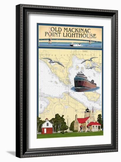 Mackinac, Michigan - Old Mackinac Point Lighthouse - Nautical Chart-Lantern Press-Framed Art Print