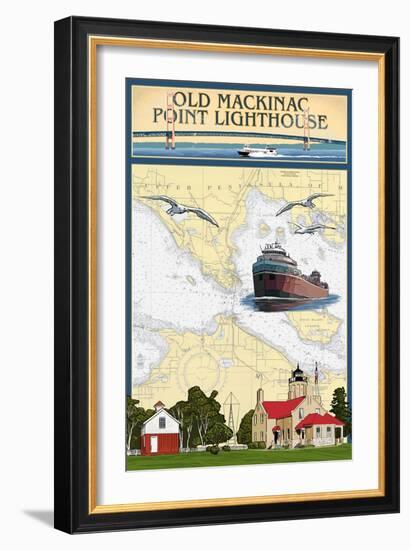 Mackinac, Michigan - Old Mackinac Point Lighthouse - Nautical Chart-Lantern Press-Framed Art Print