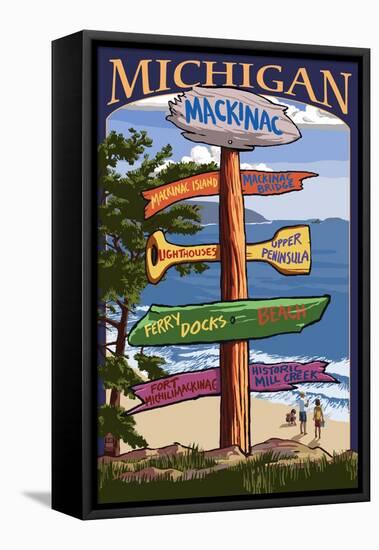 Mackinac, Michigan - Sign Destinations-Lantern Press-Framed Stretched Canvas