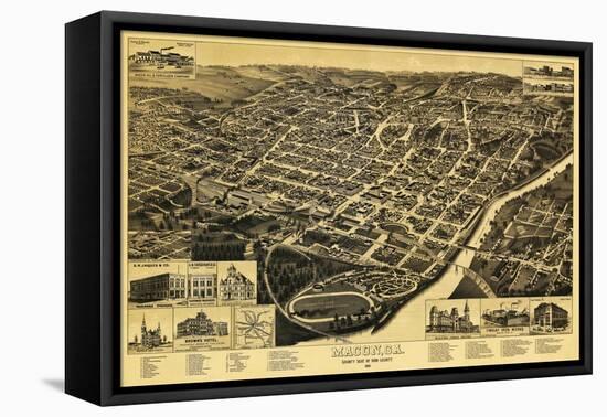 Macon, Georgia - Panoramic Map-Lantern Press-Framed Stretched Canvas