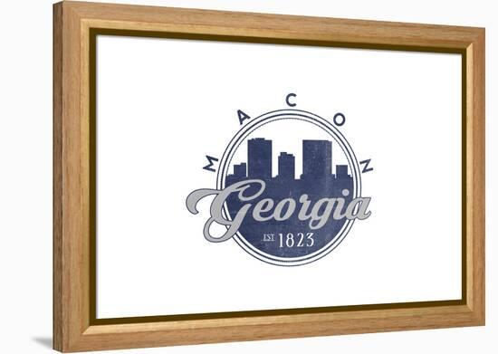 Macon, Georgia - Skyline Seal (Blue)-Lantern Press-Framed Stretched Canvas