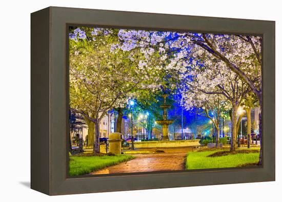 Macon, Georgia, USA Downtown with Spring Cherry Blossoms at 3Rd Street Park.-SeanPavonePhoto-Framed Premier Image Canvas