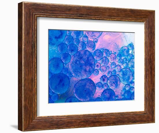 Macro of Oil Drops and Pigment on Water Surface with Bright Background-Abstract Oil Work-Framed Photographic Print