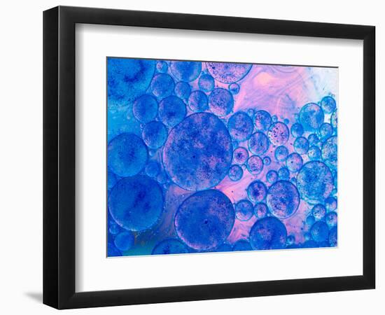 Macro of Oil Drops and Pigment on Water Surface with Bright Background-Abstract Oil Work-Framed Photographic Print