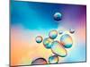 Macro of Oil Drops on Water Surface with Vibrant Colors in Background-Abstract Oil Work-Mounted Photographic Print
