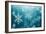 Macro Snowflake and Fallen Defocused Snowflakes on Blue Background - 3D Rendering-Phive-Framed Art Print