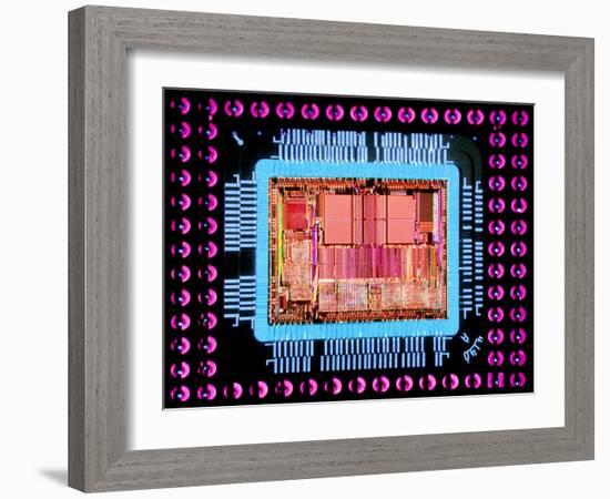 Macrophoto of An 486 Computer Silicon Chip-Geoff Tompkinson-Framed Photographic Print