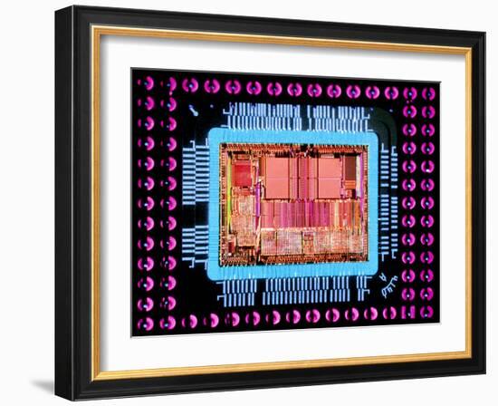 Macrophoto of An 486 Computer Silicon Chip-Geoff Tompkinson-Framed Photographic Print