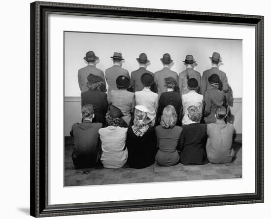 Macy's Department Store Detectives with Their Backs Turned So as Not to Reveal Their Identity-Nina Leen-Framed Photographic Print