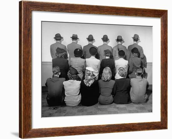 Macy's Department Store Detectives with Their Backs Turned So as Not to Reveal Their Identity-Nina Leen-Framed Photographic Print