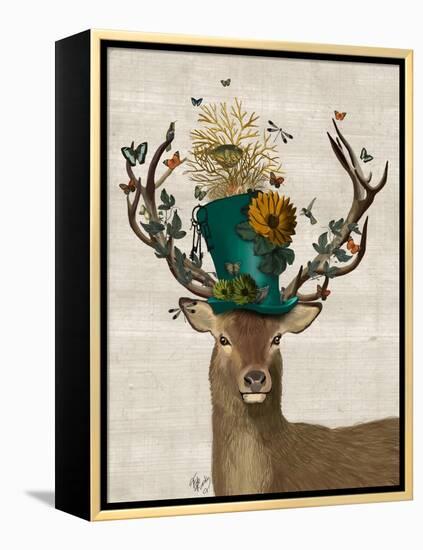 Mad Hatter Deer-Fab Funky-Framed Stretched Canvas