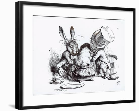 Mad Hatter, March Hare and Dormouse in Teapot, Illustration, 'Alice's Adventures in Wonderland'-John Tenniel-Framed Giclee Print