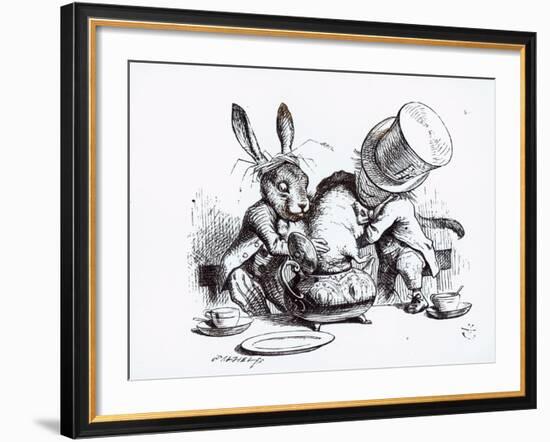 Mad Hatter, March Hare and Dormouse in Teapot, Illustration, 'Alice's Adventures in Wonderland'-John Tenniel-Framed Giclee Print